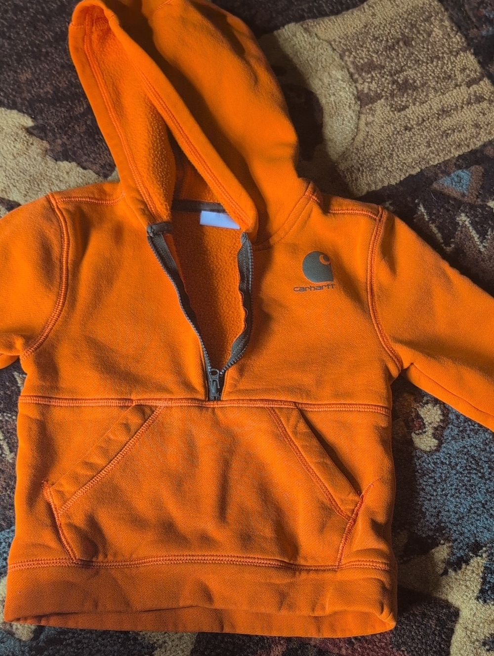 Carhartt Kids Bright Orange Pullover Hoodie with Half-Zip